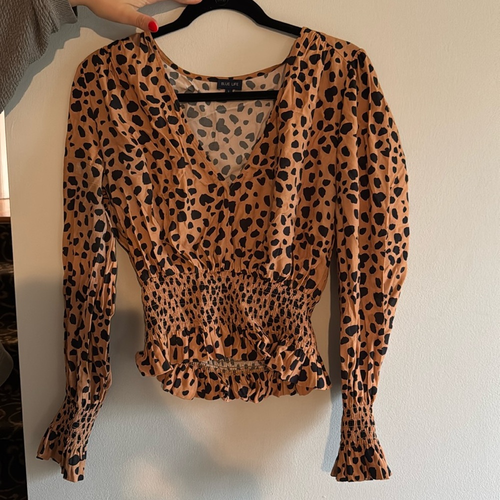 blue life cheetah print blouse